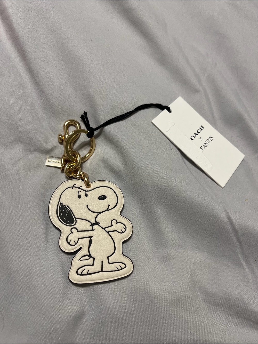 Coach White Snoopy Leather Key Charm with Gold Hardware
